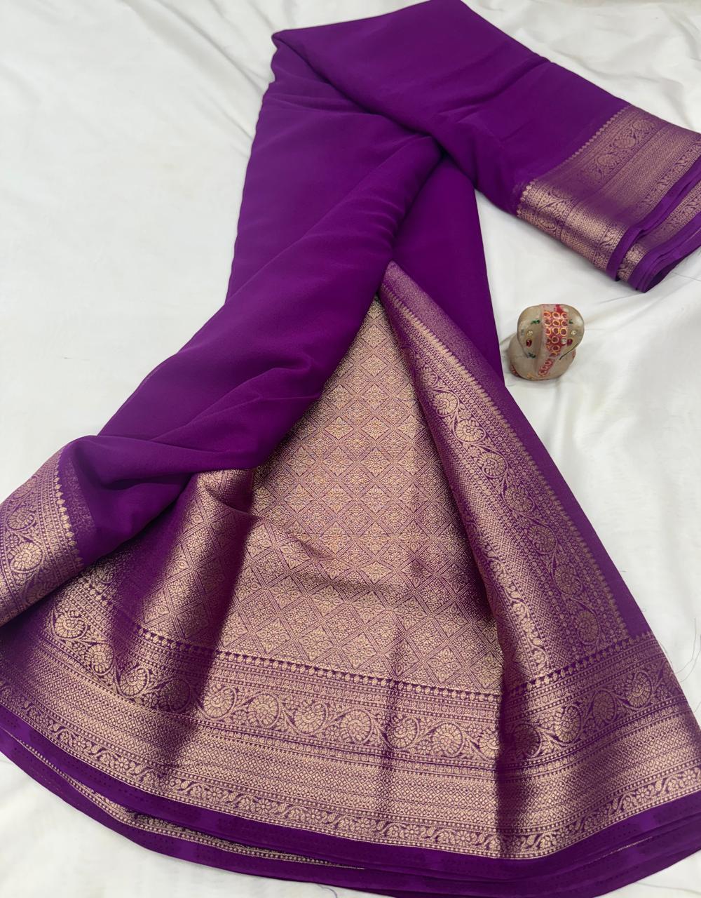 Pure Premium Gala Georgette Saree with Self Border and Rich Pallu